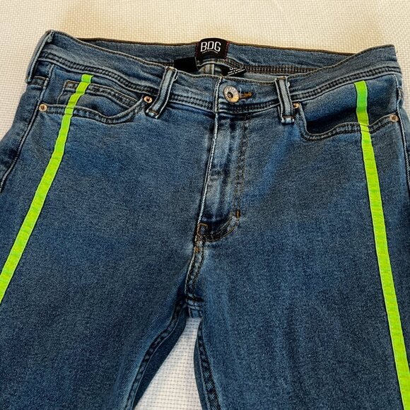 Urban Outfitters BDG Jeans Mens 32 Skinny Stretch Medium Wash Neon Ribbon Stripe - Picture 4 of 11